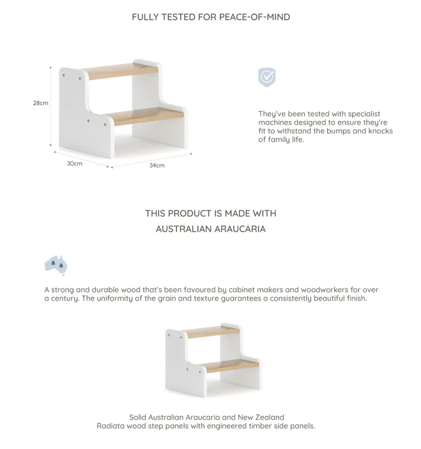 BOORI Australia Tidy Foot Step Stool (kids wooden stool)| Baby Furniture