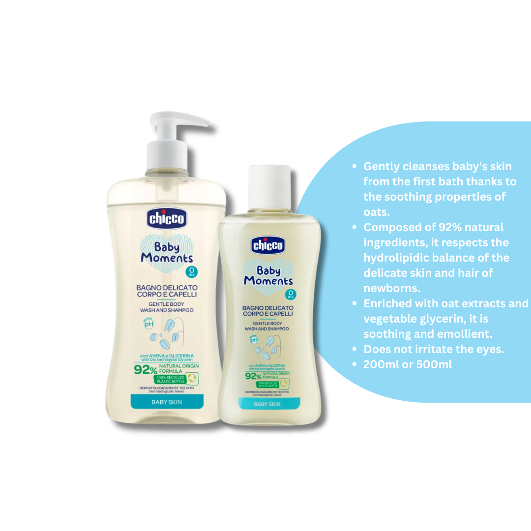 CHICCO Baby Moment Gentle Body Wash and Shampoo (newborn & baby)| Baby Skincare