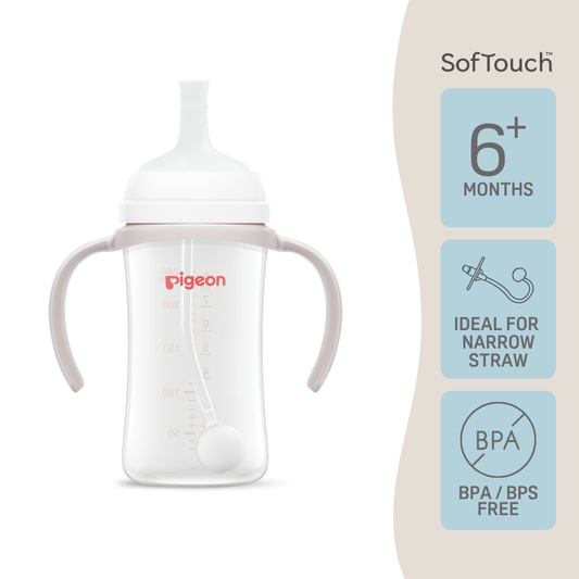 PIGEON SofTouch™ Wide Neck BPP Step Up Straw Bottle Set 240ml | Baby Feeding