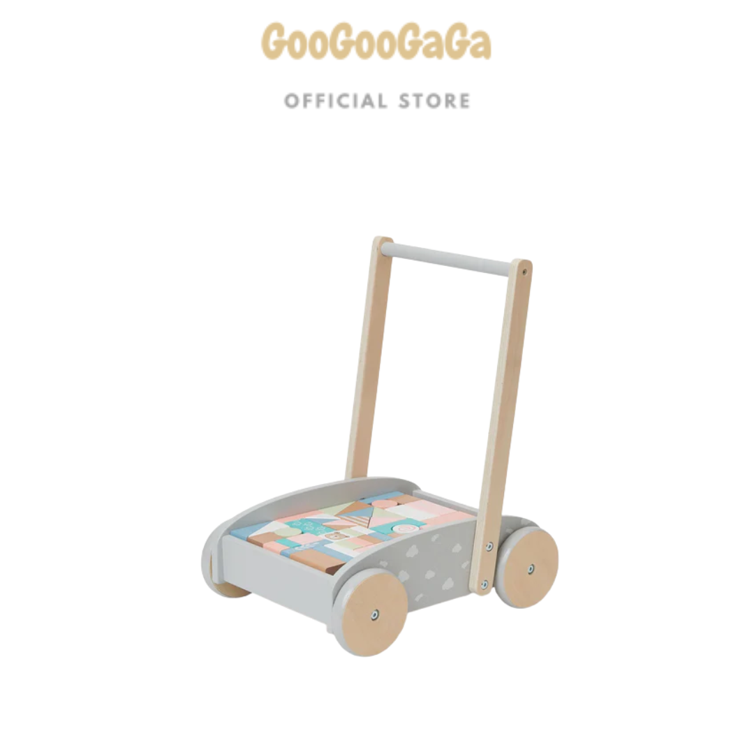 (PRE-ORDER) Bubble Wooden Baby Push Cart & Walker with 45 Building Blocks | Play & Activity Essentials