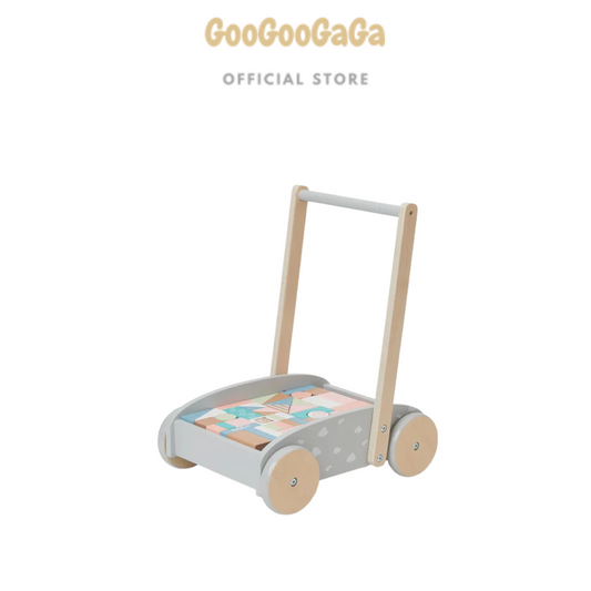 (PRE-ORDER) Bubble Wooden Baby Push Cart & Walker with 45 Building Blocks | Play & Activity Essentials