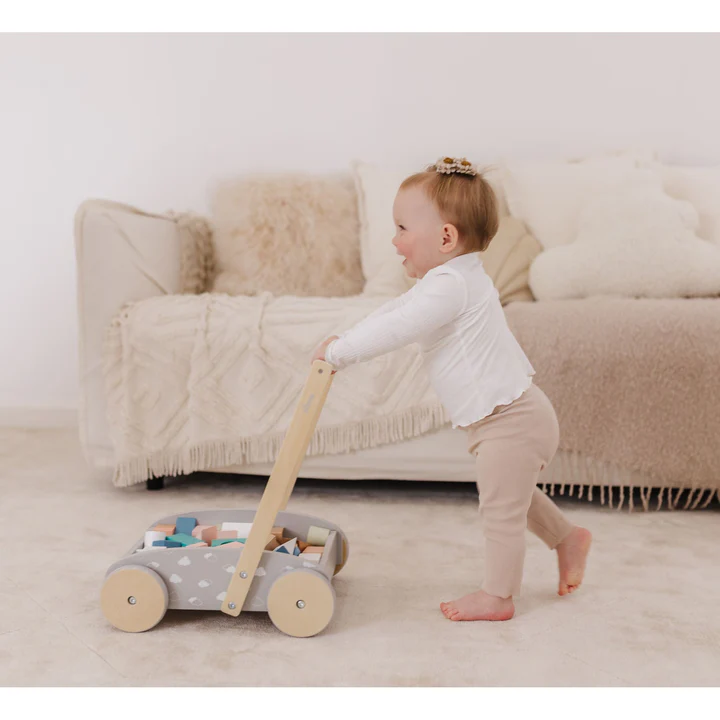 (PRE-ORDER) Bubble Wooden Baby Push Cart & Walker with 45 Building Blocks | Play & Activity Essentials