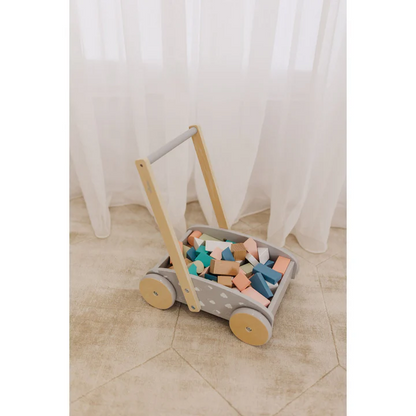 (PRE-ORDER) Bubble Wooden Baby Push Cart & Walker with 45 Building Blocks | Play & Activity Essentials