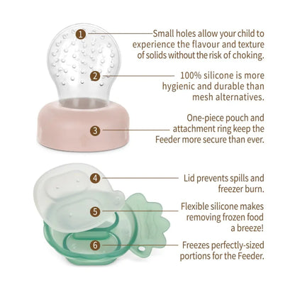 Haakaa Fresh Food Feeder Teether - Freeze-N-Feed Mini Combo - Silicone Feeder + Mini Tray | Baby Feeding