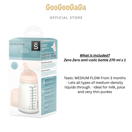 Suavinex Zero Zero Anti Colic Bottle 270ml [Medium Flow 3M+] | Feeding