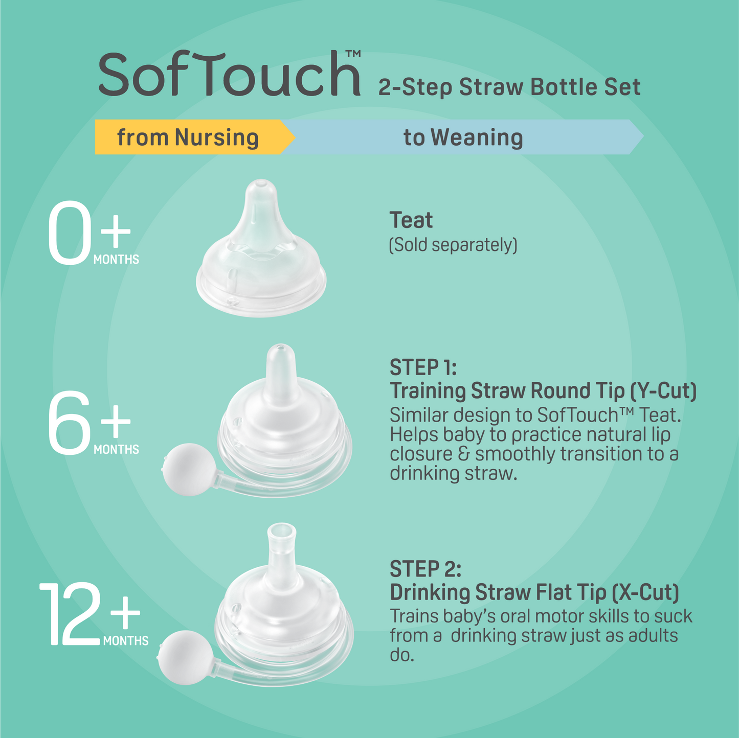 PIGEON SofTouch™ Wide Neck BPP Step Up Straw Bottle Set 240ml | Baby Feeding