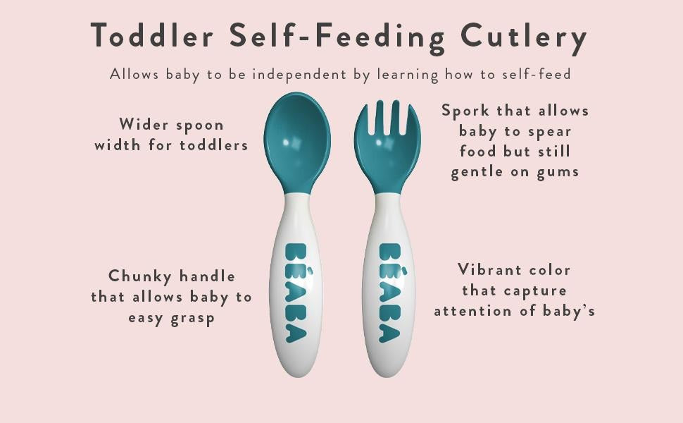 BEABA 2nd Stage Training Fork & Spoon with Case | Feeding Essentials