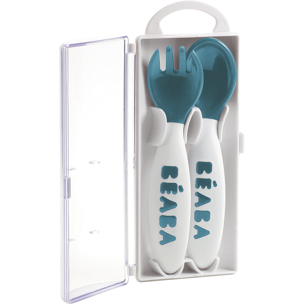 BEABA 2nd Stage Training Fork & Spoon with Case | Feeding Essentials