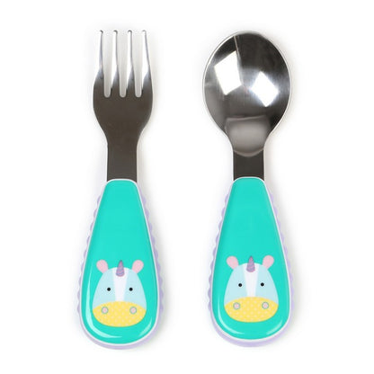SKIP HOP Zoo Utensils Fork & Spoon (Solid Tools) | Feeding Essentials