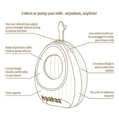 HAAKAA Shell Wearable Silicone Pump -75ml (Breast pump, Milk Collector)| Breastfeeding