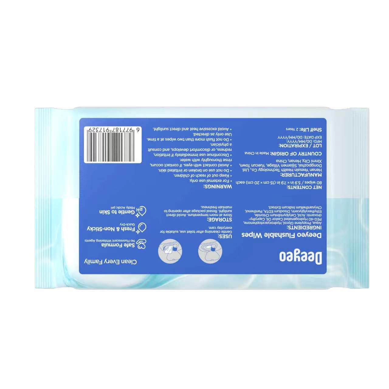 DEEYEO Flushable Pure Water Wet Toilet Tissues (80 Sheets) | Personal Care