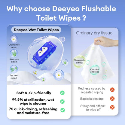 DEEYEO Flushable Wet Toilet Tissues (80 Sheets) | Personal Care
